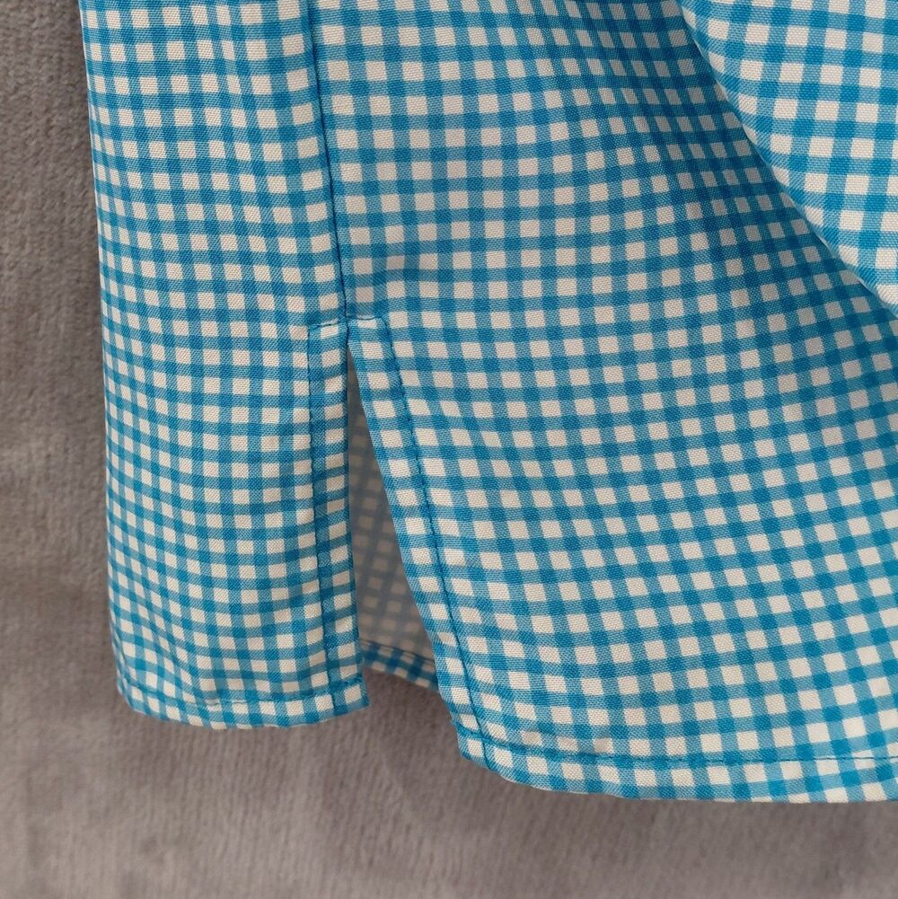 Talbots VTG 100% Silk Gingham Short Sleeve Shirt Women's 10 Aqua Coastal - Picture 2 of 6